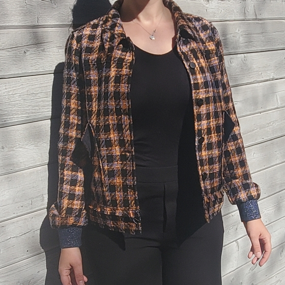 SCOTCH & SODA MAISON SCOTCH Cotton Blend Tweed Checked Trucker Jacket size M - Picture 2 of 9